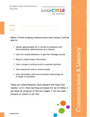 Fillable Online jct Student self assessment booklet communication and ...
