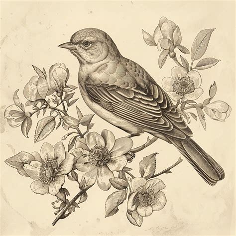 Premium Photo | A drawing of a bird with flowers and a bird on it