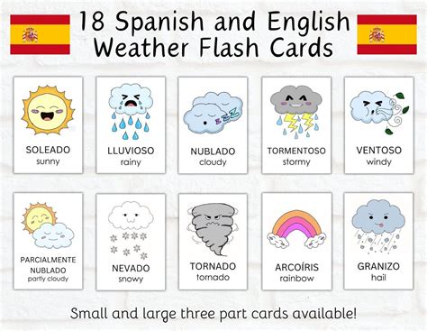 Spanish and English Weather Flash Cards | Bilingual Weather Toddler ...