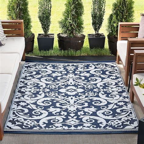 Tayse Sunset 8 X 10 (ft) Blue Outdoor Floral/Botanical Coastal Area Rug ...