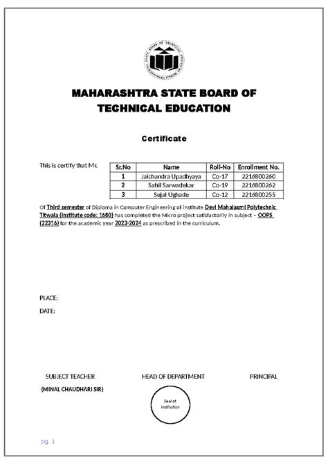 OOPS Microproject - MAHARASHTRA STATE BOARD OF TECHNICAL EDUCATION ...