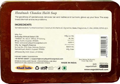 Buy VAGAD'S KHADI CHANDAN HALDI SOAP 125GM | REMOVES TAN AND RASHES ...