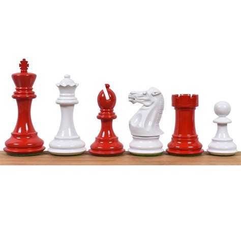 4.1" Pro Staunton Weighted Red & White Painted Wooden Chess Set - Ches