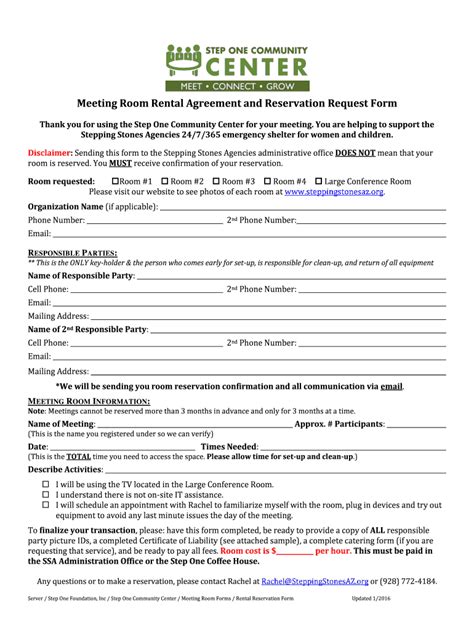 Fillable Online steppingstonesaz Meeting Room Rental Agreement and ...