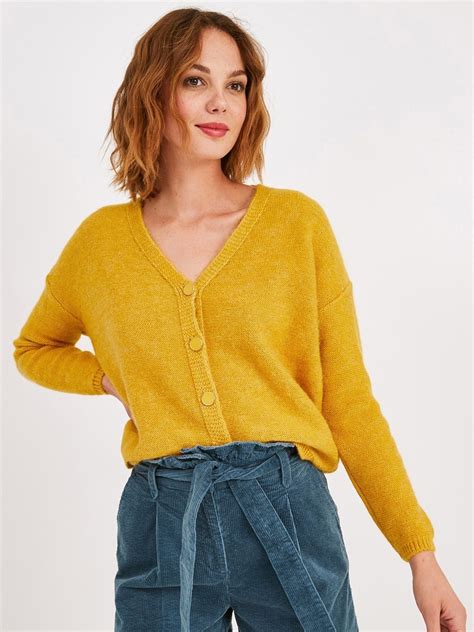 Buy Promod Women Mustard Yellow Solid Cardigan - Sweaters for Women ...
