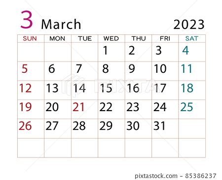 2023년 달력 3월 - 스톡일러스트 [85386237] - PIXTA