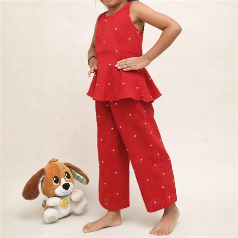 Maroon Pure Cotton Co-Ord Set for Girls | Sleeveless Top & Pant – Snuk Kids