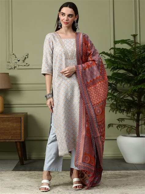 Buy Shingora Blue Woven Design Stitched Suit Set Online | Shingora