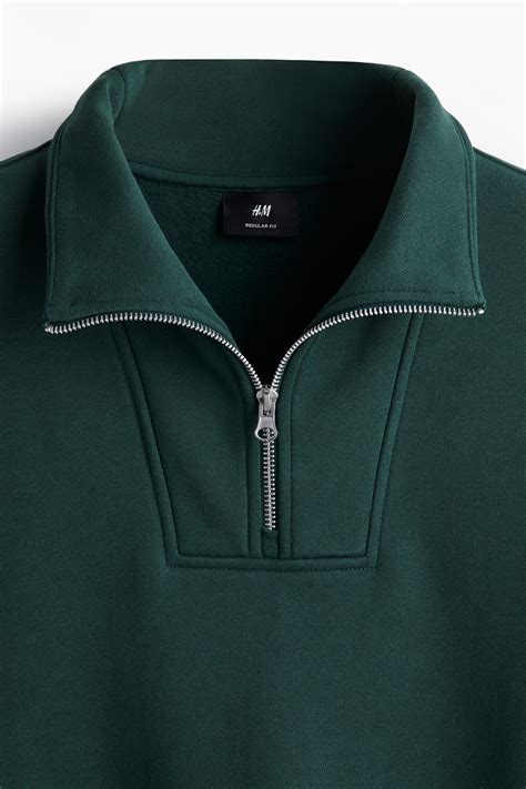Regular Fit Zip-top sweatshirt - Dark forest green - Men | H&M IN
