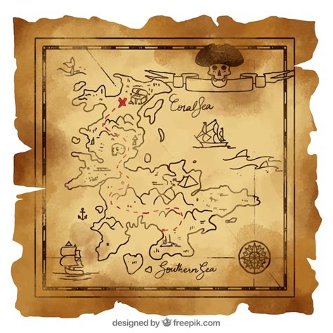 Vintage map with pirate treasure | Free Vector