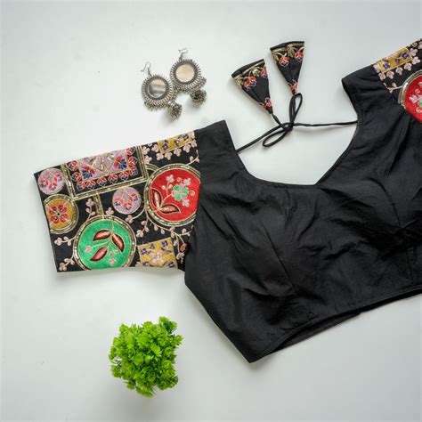 Black Golden Embroidered Blouse with Sequins on Seoul Silk S