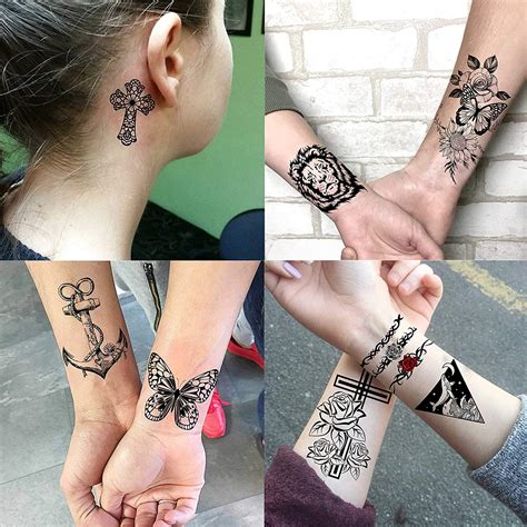 VANTATY 22 Sexy Rose Flower Temporary Tattoos for Women - Large Black ...