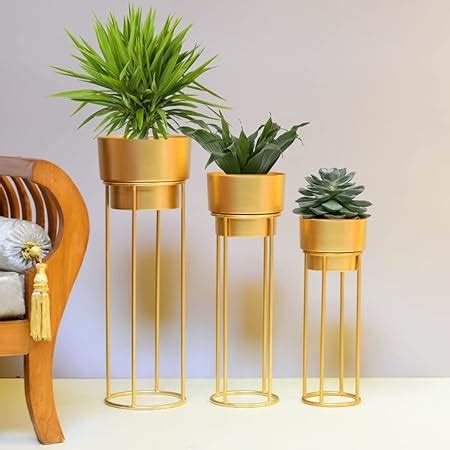 The Subtle Art™ Modern Golden Glossy Finish Metal planter pot with Gold ...