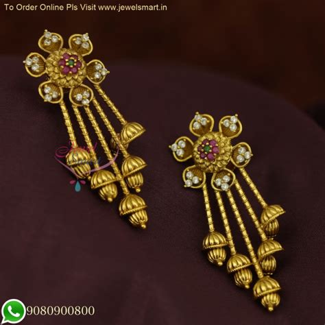 Floral Design Long Size Ear Studs Latest Antique Gold Plated Jewellery ...