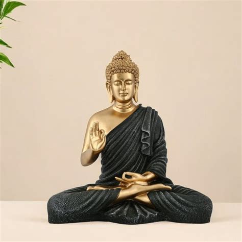 Green & Gold Meditating Buddha Statue – 14 Inch Handcrafted Spiritual ...