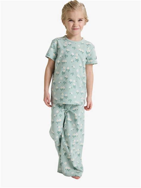 Polarn O. Pyret Kids' Floral Print Pyjama Set, Blue