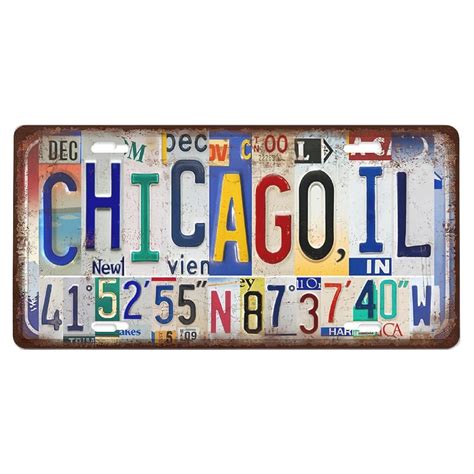 Decorative Signs: Vintage City License Plate Chicago,Il Wall Decor Metal Tin Sign for Bar Home ...