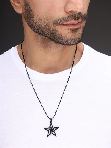 Bold By Priyaasi Men's Black Plated Star Pendant Chain