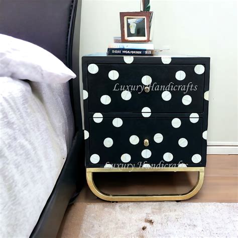 Polka Dot Bone Inlay Bedside Black – Luxury Handicrafts