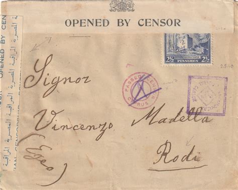 1940 CYPRUS - GREECE (AEGEAN Is. RHODES ..WW2 CENSORSHIP via EGYPT ...