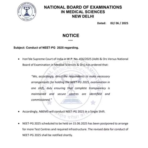 NEET PG 2025 Postponement due to the Supreme Courts order of conducting ...