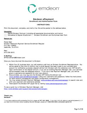 Emdeon ePayment Enrollment and Authorization Form - Blank Fillable ...