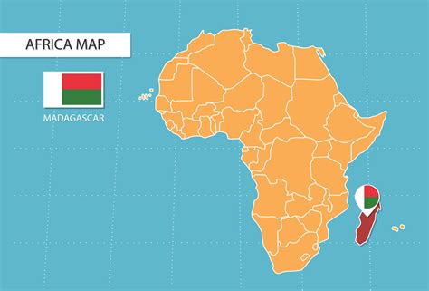 Madagascar map in Africa, icons showing Madagascar location and flags ...