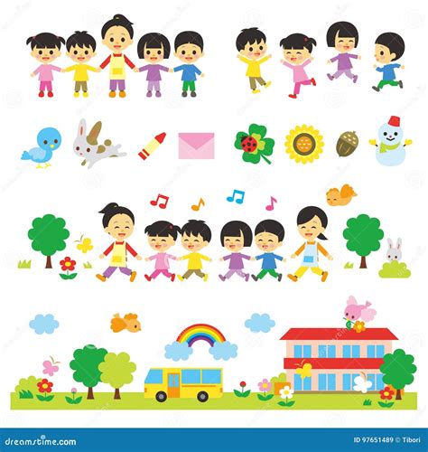 Kindergartners and Kindergarten Teachers, Daycare Stock Vector ...