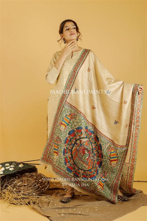 Gauna Doli Madhubani Handpainted Pure Handwoven Tussar Silk Dupatta ...