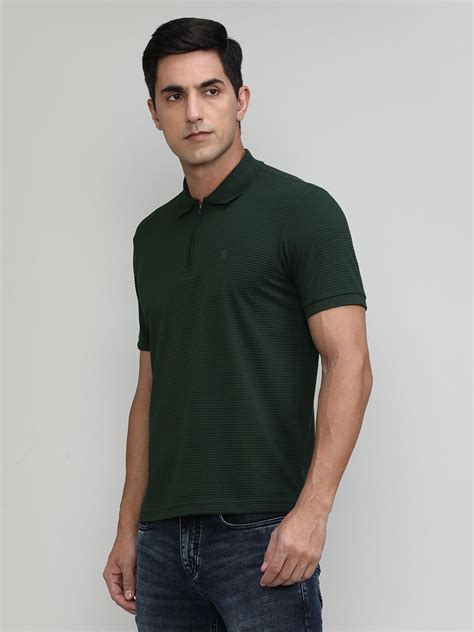 Bottle Green Popcorn Weave Cotton Lycra Solid Polo T-shirt – Dragon ...