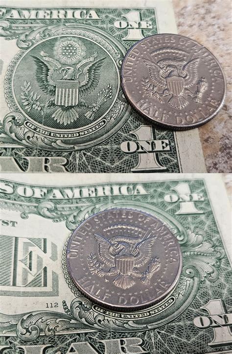 The half-dollar coin is the same size as the Great Seal on the U.S. $1 ...