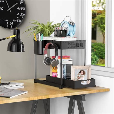 2 Tier Under Sliding Cabinet Basket Organizer- Black – House of quirk