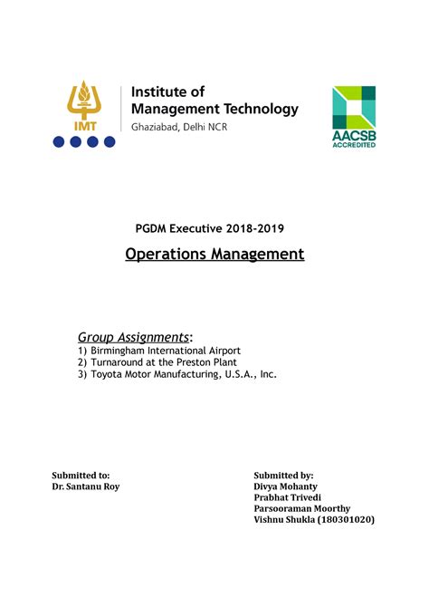 OM Assignment - Scm - PGDM Executive Operations Management Group ...