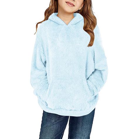 Kids Girl's Fuzzy Fleece Hoodies Warm Loose Sherpa Hooded Sweatshirt ...