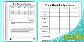 Train Timetabled Worksheets - Reading Timetables KS2/Year 6