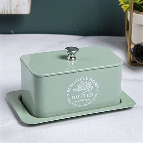 Buy MARKET 99 Mild Steel Green Butter Dish With Lid, Modern & Minimal ...