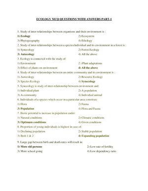 Ecology Practice Questions WITH Answers 4 - ECOLOGY MCQ QUESTIONS WITH ...