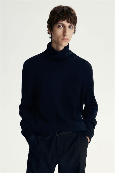Cotton-Blend Mock-Turtleneck Sweater - Navy blue - Men | H&M US