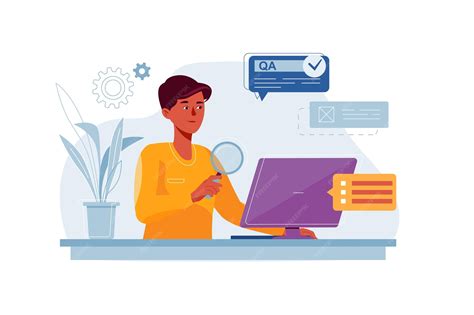 Qa engineer concept with people scene in the flat cartoon style ...