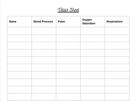 Printable Vitals Sheet for Healthcare Professionals | Vital Recording ...