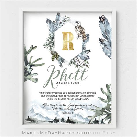Rhett Custom Biblical Name Meaning,first Name Wall Art,psalm 136,bible ...