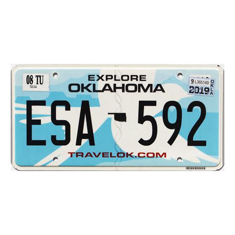 2019 Oklahoma Explore License Plate #ESA592 | Collectible