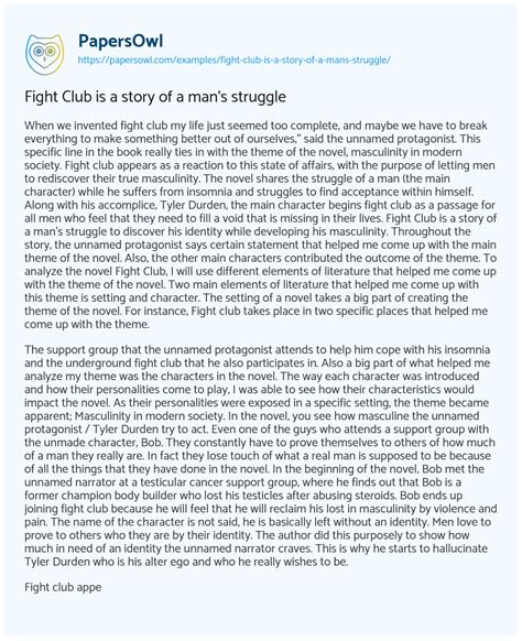 Fight Club is a story of a man's struggle - Free Essay Example - 891 ...