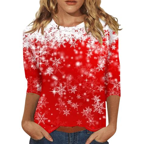 Merry Christmas Shirts Women 3/4 Sleeve Christmas Women's Cute Tops ...