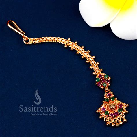 Festive Micro Gold Plated Floral Maang Tikka with AD Stones | Sasitrends