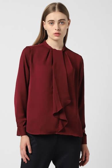Buy Women Maroon Solid Casual Round Neck Top Online - 902114 | Van Heusen