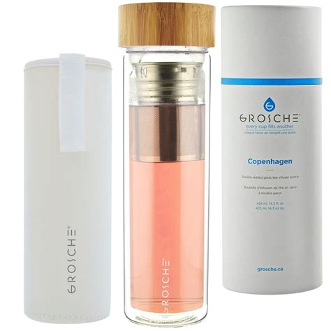 GROSCHE Copenhagen Tea and Fruit Infuser Water Bottle - Double Walled Glass | Hot & Cold Tea ...