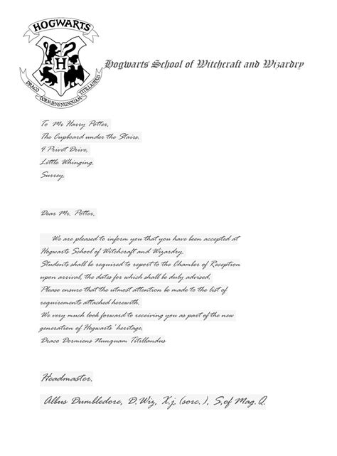Free Printable Harry Potter Hogwarts Acceptance Letter Templates [PDF ...