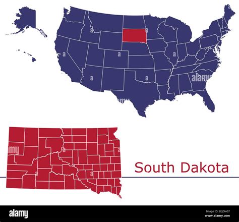 South Dakota counties vector map outline with USA map colors national ...