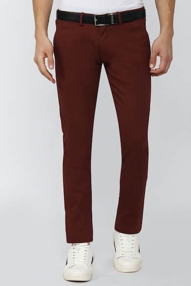 Buy Men Maroon Solid Low Skinny Fit Chino Casual Trousers Online ...